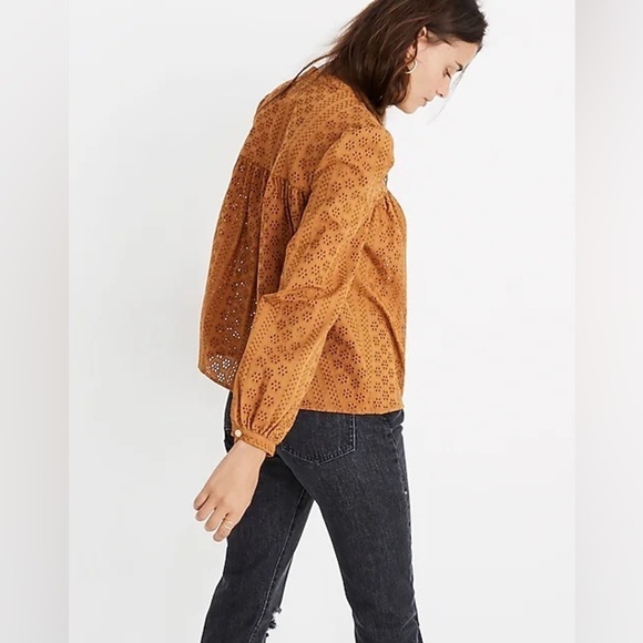 Madewell | Eyelet Double-Tie Boho Peasant Top Mustard Yellow Size Small - Picture 2 of 7